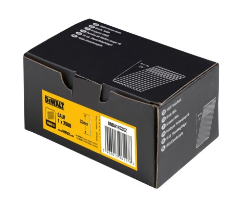 GWOŹDZIE ocynkowane do gwożdziarki drewna 20 st 32x1,6 mm 2500 sztuk DNBA1632GZ DEWALT