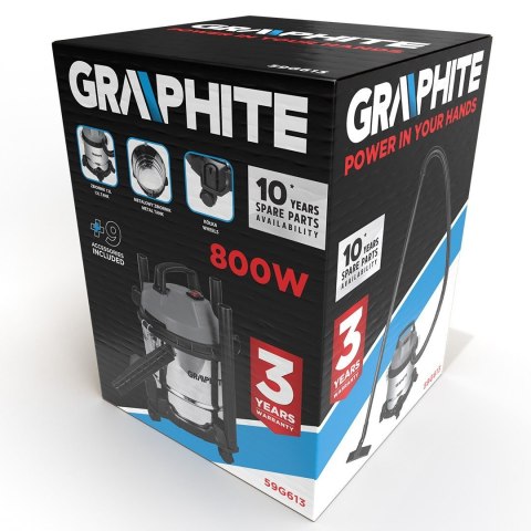 GRAPHITE ODKURZACZ PRZEWYSŁOWY WARSZTATOWY SUCHO MOKRO 800W 12L + AKCESORIA