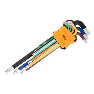 KLUCZE SZEŚCIOKĄTNE 1.5-10MM KOLOROWE IMBUSOWE Z KULKĄ DŁUGIE 09-512 NEO TOOLS