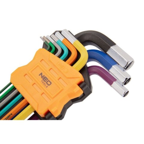 KLUCZE SZEŚCIOKĄTNE 1.5-10MM KOLOROWE IMBUSOWE Z KULKĄ DŁUGIE 09-512 NEO TOOLS KLUCZE SZEŚCIOKĄTNE 1.5-10MM KOLOROWE IMBUSOWE Z KULKĄ DŁUGIE 09-512 NEO TOOLS