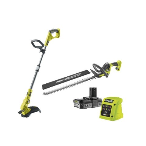 Nożyce do żywopłotu 55cm i podkaszarka 30cm 18V ONE+ w zestawie z akumulatorem 2.0Ah i ładowarką RY18LT18HTA-120