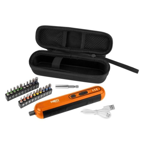 NEO TOOLS Wkrętak Akumulatorowy Śrubokręt 4V, USB-C + Zestaw Bitów Etui NEO TOOLS Wkrętak Akumulatorowy Śrubokręt 4V, USB-C + Zestaw Bitów Etui