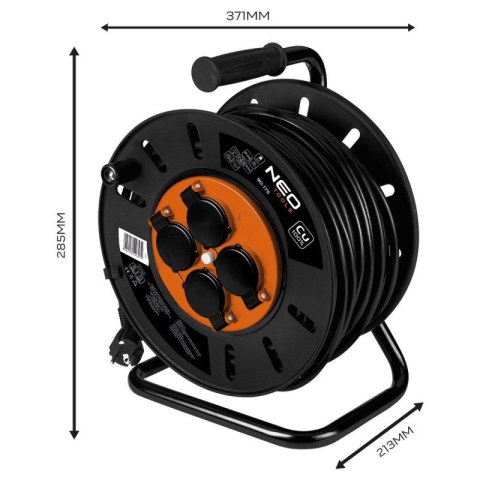 PRZEDŁUŻACZ BĘBNOWY 50M 3x2.5mm2 IP44 E/F DO 3600W 4 GNIAZDA NEO TOOLS