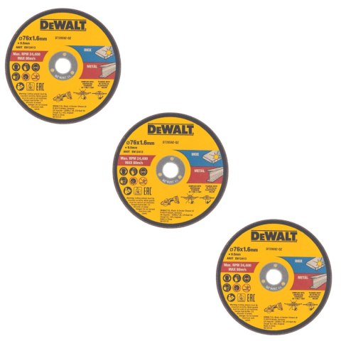 Tarcze do cięcia metalu Inox 76x1.6 Dewalt DT20592-QZ - 3 sztuki Tarcze do cięcia metalu Inox 76x1.6 Dewalt DT20592-QZ - 3 sztuki