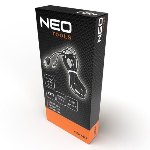 KABEL USB - USB typ C PRZEWÓD 2m CZARNY NYLONOWA OSŁONA NIE PLĄCZE SIĘ NEO KABEL USB - USB typ C PRZEWÓD 2m CZARNY NYLONOWA OSŁONA NIE PLĄCZE SIĘ NEO