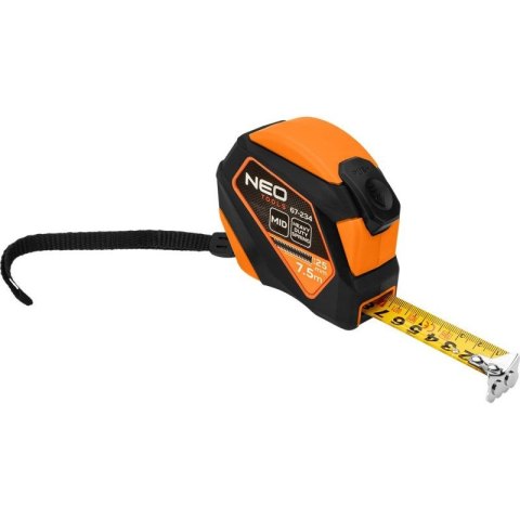 MIARA ZWIJANA STALOWA 7,5 M X 25 MM, AUTO BLOKADA, PRZYCISK STOP, MAGNES 67-234 NEO TOOLS MIARA ZWIJANA STALOWA 7,5 M X 25 MM, AUTO BLOKADA, PRZYCISK STOP, MAGNES 67-234 NEO TOOLS