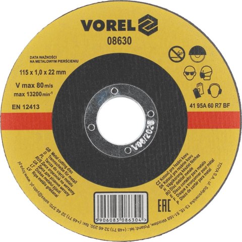 TARCZA TNĄCA DO CIĘCIA METALU CIENKA EKONOMICZNA WYSOKA TWARDOŚĆ 115x1x22 MM VOREL 08630 TARCZA TNĄCA DO CIĘCIA METALU CIENKA EKONOMICZNA WYSOKA TWARDOŚĆ 115x1x22 MM VOREL 08630