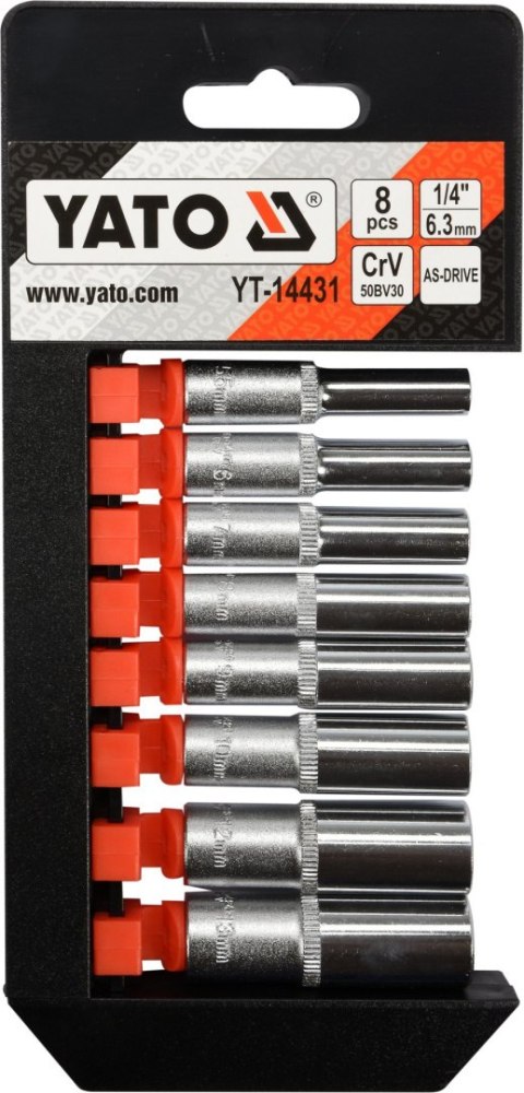 YATO ZESTAW NASADEK DŁUGICH 1/4 8CZ. YT-14431 YATO ZESTAW NASADEK DŁUGICH 1/4 8CZ. YT-14431