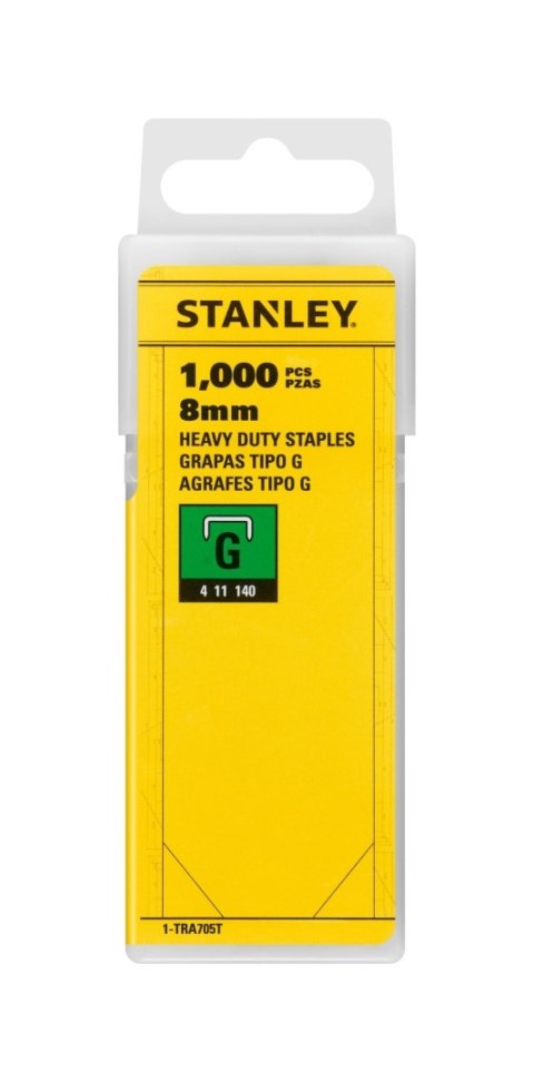 Zszywki typ G 8mm 1000szt do zszywaczy ręcznych trwałe precyzyjne idealne do drewna i tkanin STANLEY 1-TRA705T