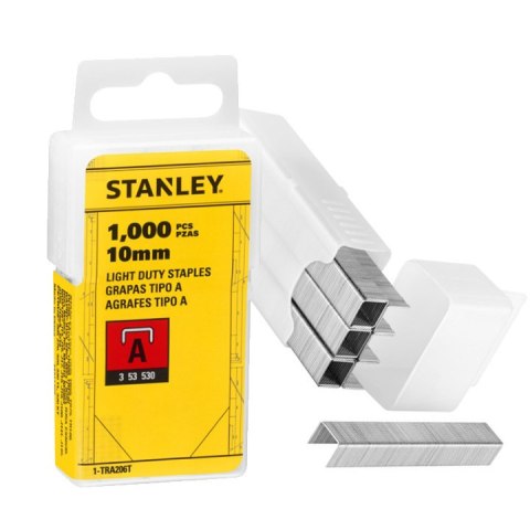 Zszywki 10 mm typ A galwanizowane 1000 sztuk do zszywaczy ręcznych tapicerskich STANLEY TRA206T Zszywki 10 mm typ A galwanizowane 1000 sztuk do zszywaczy ręcznych tapicerskich STANLEY TRA206T