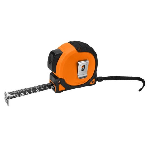 MIARA ZWIJANA STALOWA SUPER BLACK 10 M X 25 MM AUTO BLOKADA DWA PRZYCISKI STOP MAGNES NEO TOOLS 67-245