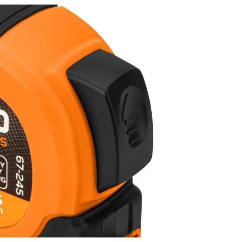 MIARA ZWIJANA STALOWA SUPER BLACK 10 M X 25 MM AUTO BLOKADA DWA PRZYCISKI STOP MAGNES NEO TOOLS 67-245