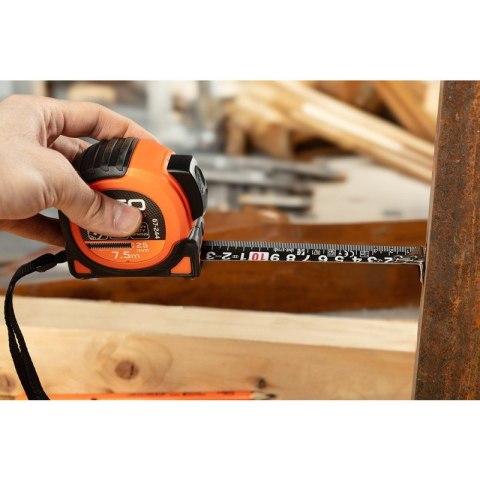MIARA ZWIJANA STALOWA SUPER BLACK 10 M X 25 MM AUTO BLOKADA DWA PRZYCISKI STOP MAGNES NEO TOOLS 67-245