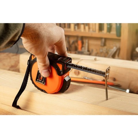 MIARA ZWIJANA STALOWA SUPER BLACK 10 M X 25 MM AUTO BLOKADA DWA PRZYCISKI STOP MAGNES NEO TOOLS 67-245