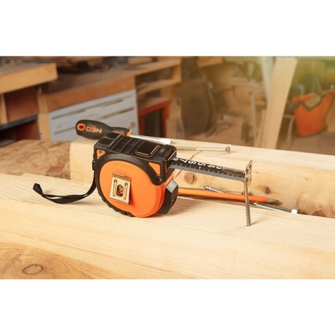 MIARA ZWIJANA STALOWA SUPER BLACK 10 M X 25 MM AUTO BLOKADA DWA PRZYCISKI STOP MAGNES NEO TOOLS 67-245