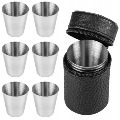 Kieliszki turystyczne 6 sztuki pokrowiec stalowe turystyczne outdoor NEO TOOLS 63-173