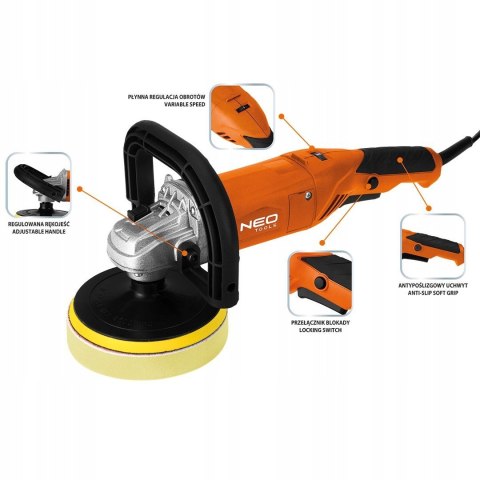 NEO TOOLS POLERKA SZLIFIERKA SAMOCHODOWA MIMOŚRODOWA 900W 150mm REGULACJA KRĄŻKI NEO TOOLS POLERKA SZLIFIERKA SAMOCHODOWA MIMOŚRODOWA 900W 150mm REGULACJA KRĄŻKI