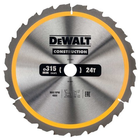 Tarcza tnąca DeWalt DT1961 315 x 30 mm 24 zęby Tarcza tnąca DeWalt DT1961 315 x 30 mm 24 zęby