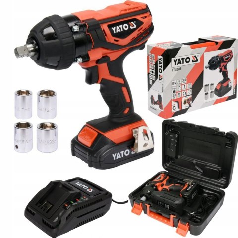 YATO KLUCZ UDAROWY AKUMULATOROWY 18V + 4 NASADKI 1/2" 300Nm 2,0AH ZESTAW YATO KLUCZ UDAROWY AKUMULATOROWY 18V + 4 NASADKI 1/2" 300Nm 2,0AH ZESTAW