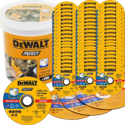 Zestaw 100 sztuk tarcz do cięcia metalu 125x1 Dewalt DT20540 Zestaw 100 sztuk tarcz do cięcia metalu 125x1 Dewalt DT20540
