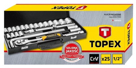 38D850 KLUCZE NASADOWE 1/2", METALOWA WALIZKA, ZESTAW 25 SZT. TOPEX