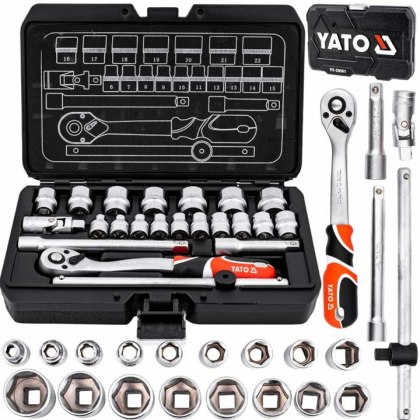 ZESTAW NARZĘDZIOWY KLUCZY NASADOWYCH KLUCZE NASADKI 3/8'' 22 ELEMENTÓW YATO YT-38561