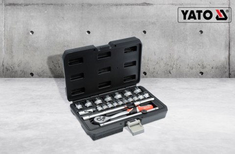 ZESTAW NARZĘDZIOWY KLUCZY NASADOWYCH KLUCZE NASADKI 3/8'' 22 ELEMENTÓW YATO YT-38561
