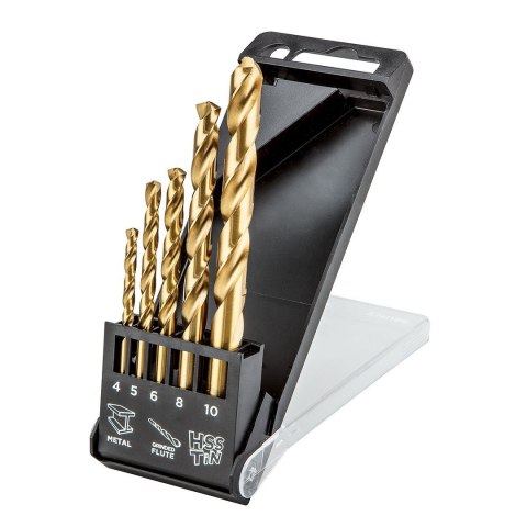 ZESTAW WIERTEŁ WIERTŁA DO METALU HSS-TIN ROZ. 4.0 - 10 MM 5 SZTUK GRAPHITE ZESTAW WIERTEŁ WIERTŁA DO METALU HSS-TIN ROZ. 4.0 - 10 MM 5 SZTUK GRAPHITE