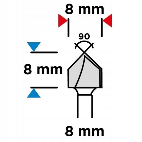 Frez do rowków typu V, HM, 8 x 8 mm, trzpień 8mm Frez do rowków typu V, HM, 8 x 8 mm, trzpień 8mm