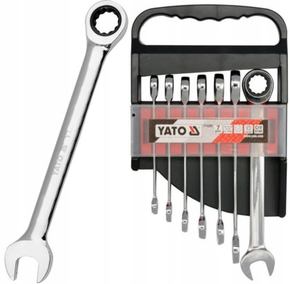 Klucze płasko-oczkowe z grzechotką zestaw 7 sztuk narzędzia warsztatowe YATO YT-0208