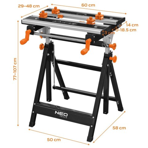 44-700 STÓŁ WARSZTATOWY REGULOWANY, ALUMINIOWY 60 X 58 X 77-107 CM NEO TOOLS 44-700 STÓŁ WARSZTATOWY REGULOWANY, ALUMINIOWY 60 X 58 X 77-107 CM NEO TOOLS