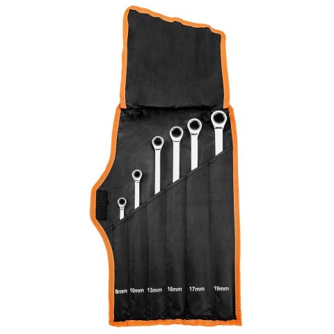 09-370 KLUCZE OCZKOWE Z GRZECHOTKĄ, DŁUGIE, ZESTAW 6 SZT., 8 - 19 MM, MIĘKKIE ETUI NEO TOOLS 09-370 KLUCZE OCZKOWE Z GRZECHOTKĄ, DŁUGIE, ZESTAW 6 SZT., 8 - 19 MM, MIĘKKIE ETUI NEO TOOLS