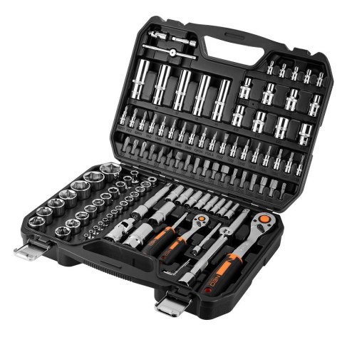 Zestaw 110 sztuk kluczy nasadowych 1/4". 1/2" CRV solidny precyzyjny komplet narzędzi w walizce NEO TOOLS 10-066