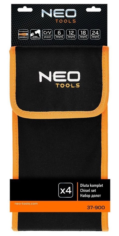 37-900 DŁUTA 6, 12, 18, 24, ZESTAW 4 SZT. UCHWYT DWUKOMPONENTOWY. PAKOWANE W ETUI NEO TOOLS 37-900 DŁUTA 6, 12, 18, 24, ZESTAW 4 SZT. UCHWYT DWUKOMPONENTOWY. PAKOWANE W ETUI NEO TOOLS