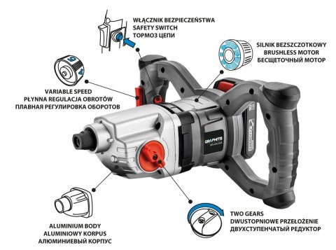 58G084 MIESZARKA AKUMULATOROWA BEZSZCZOTKOWA ENERGY+ 18V, OBROTY: I: 250-400 MIN-1, II: 350-650 MIN⁻¹ GRAPHITE
