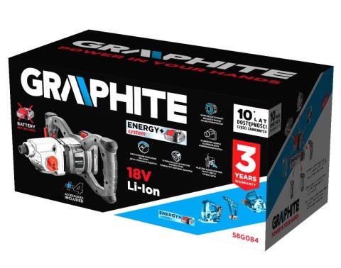 58G084 MIESZARKA AKUMULATOROWA BEZSZCZOTKOWA ENERGY+ 18V, OBROTY: I: 250-400 MIN-1, II: 350-650 MIN⁻¹ GRAPHITE