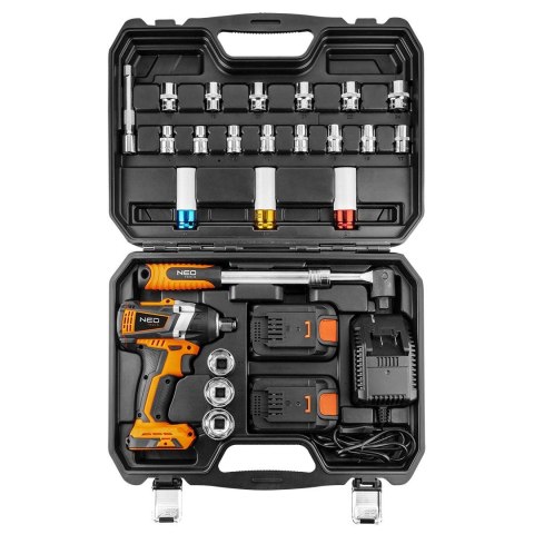 08-600 KLUCZ UDAROWY, AKUMULATOROWY 2X18V/2.0AH, Z ZESTAWEM NASADEK 1/2" NEO TOOLS 08-600 KLUCZ UDAROWY, AKUMULATOROWY 2X18V/2.0AH, Z ZESTAWEM NASADEK 1/2" NEO TOOLS