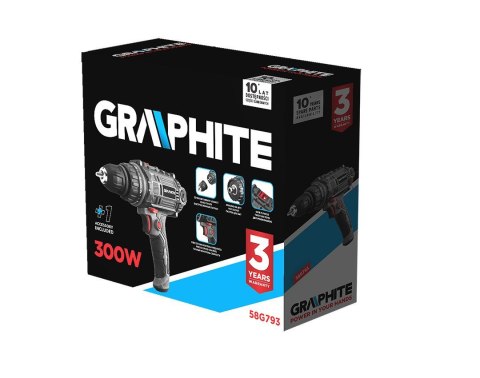 58G793 WIERTARKO-WKRĘTARKA SIECIOWA 300W, UCHWYT SAMOZACISKOWY 10 MM, WALIZKA Graphite 58G793 WIERTARKO-WKRĘTARKA SIECIOWA 300W, UCHWYT SAMOZACISKOWY 10 MM, WALIZKA Graphite
