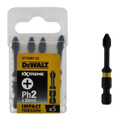 Zestaw 5 sztuk końcówek wkrętarskich EXTREME IMPACT Torsion PH2/50 mm DeWALT DT7998T-QZ Zestaw 5 sztuk końcówek wkrętarskich EXTREME IMPACT Torsion PH2/50 mm DeWALT DT7998T-QZ