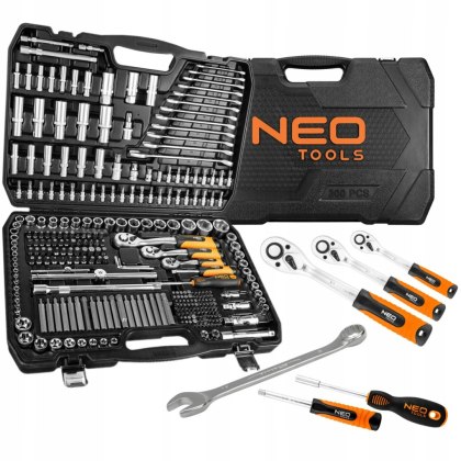ZESTAW KLUCZY 300 ELEMENTÓW SATYNOWE WALIZKA NARZĘDZIA 1/2" 3/8" 1/4" NEO TOOS 10-218