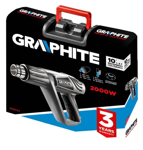 59G524 OPALARKA 2000W, ZAKRES TEMPERATUR: I: 25ºC, II: 80-600ºC, III: 80-600ºC, WALIZKA GRAPHITE 59G524 OPALARKA 2000W, ZAKRES TEMPERATUR: I: 25ºC, II: 80-600ºC, III: 80-600ºC, WALIZKA GRAPHITE