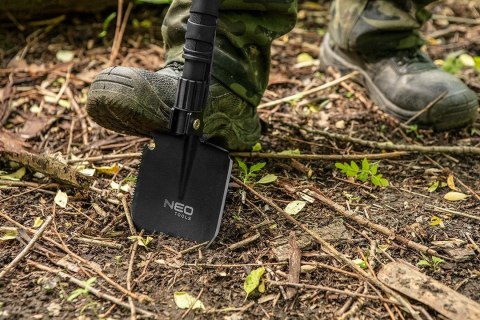 WIELOFUNKCYJNA SAPERKA SURVIVALOWA WOJSKOWA SKŁADANA TURYSTYCZNA KEMPINGOWA 8 W 1 NEO TOOLS 63-122