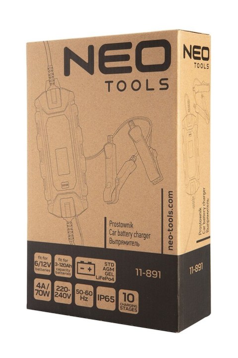 11-891 PROSTOWNIK AUTOMATYCZNY 4A/70W, 3-120AH, DO AKUMULATORÓW KWASOWYCH / AGM / GEL NEO TOOLS 11-891 PROSTOWNIK AUTOMATYCZNY 4A/70W, 3-120AH, DO AKUMULATORÓW KWASOWYCH / AGM / GEL NEO TOOLS