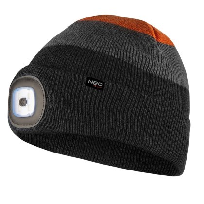 CZAPKA Z LATARKĄ LED CZARNO-SZARO-POMARAŃCZOWA WARM NEO TOOLS 81-631