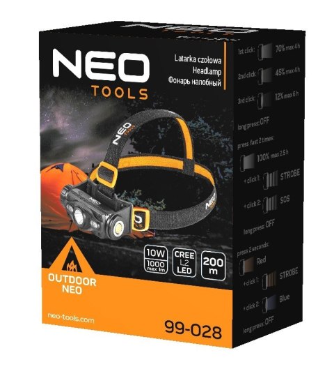 99-028 LATARKA CZOŁOWA AKUMULATOROWA USB 1000 LM CZERWONY/NIEBIESKI CREE LED + LED NEO TOOLS 99-028 LATARKA CZOŁOWA AKUMULATOROWA USB 1000 LM CZERWONY/NIEBIESKI CREE LED + LED NEO TOOLS