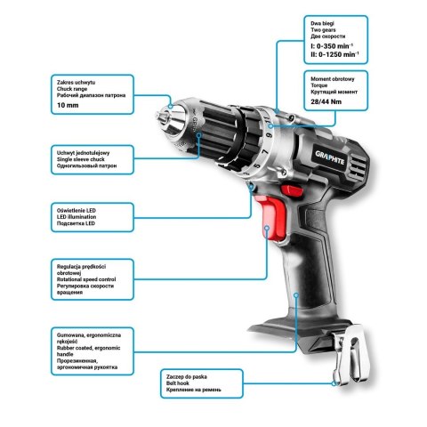 58G000 WIERTARKO-WKRĘTARKA AKUMULATOROWA ENERGY+ 18V, LI-ION, UCHWYT SAMOZACISKOWY 10 MM, BEZ AKUMULATORA GRAPHITE 58G000 WIERTARKO-WKRĘTARKA AKUMULATOROWA ENERGY+ 18V, LI-ION, UCHWYT SAMOZACISKOWY 10 MM, BEZ AKUMULATORA GRAPHITE