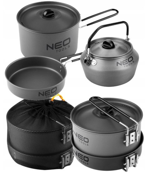 NACZYNIA TURYSTYCZNE ZESTAW KEMPING GARNEK PATELNIA CZAJNIK NACZYNIA KEMPINGOWE 3w1 NEO TOOLS 63-145 NACZYNIA TURYSTYCZNE ZESTAW KEMPING GARNEK PATELNIA CZAJNIK NACZYNIA KEMPINGOWE 3w1 NEO TOOLS 63-145