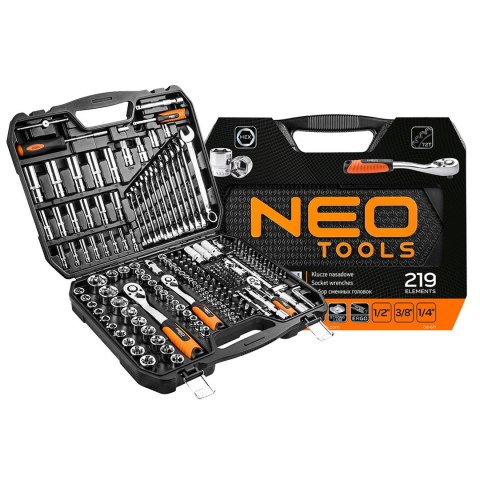 08-671 KLUCZE NASADOWE NEO TOOLS 1/2", 3/8", 1/4", ZESTAW 219 SZT., CRV 08-671 KLUCZE NASADOWE NEO TOOLS 1/2", 3/8", 1/4", ZESTAW 219 SZT., CRV