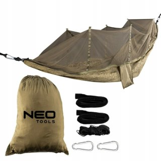 HAMAK Z MOSKITIERĄ WOJSKOWY SURVIVALOWY BIWAKOWY 330 X 140 CM ZESTAW OUTDOOR NEO TOOLS 63-123