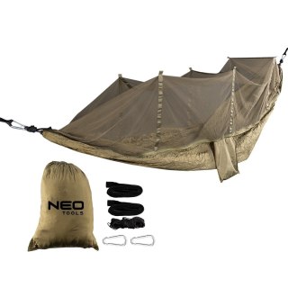 HAMAK Z MOSKITIERĄ WOJSKOWY SURVIVALOWY BIWAKOWY 330 X 140 CM ZESTAW OUTDOOR NEO TOOLS 63-123